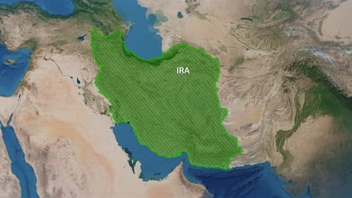 Digital Map Zoom to Iran Location Pinpoint