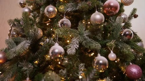 Decorated Christmas Tree with Ornaments and Lights