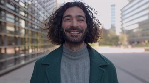 Smiling Man in Urban Setting Close Up