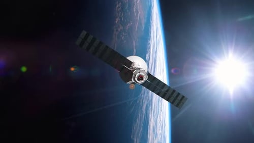 Zukünftiger Weltraummissionssatellit im Orbit des Planeten Erde