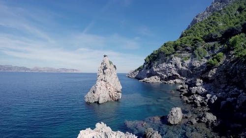 rocky cliff coast shoreline view. epic vibrant nature scenery