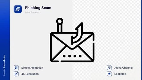 Animated Phishing Scam Email Icon with Hook Line Art