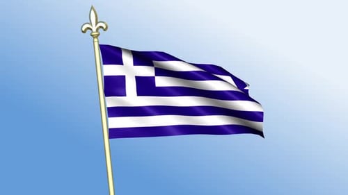 Waving Greek Flag on Gold Pole Animation