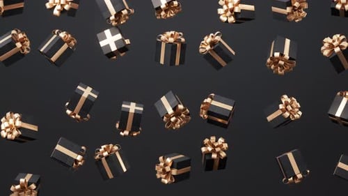 Luxury Black and Gold Gift Boxes Floating Background
