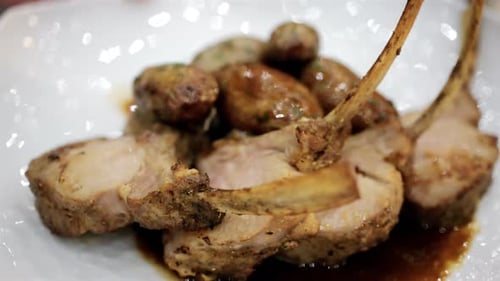 Close-up of Delicious Lamb Chops and Roasted Potatoes