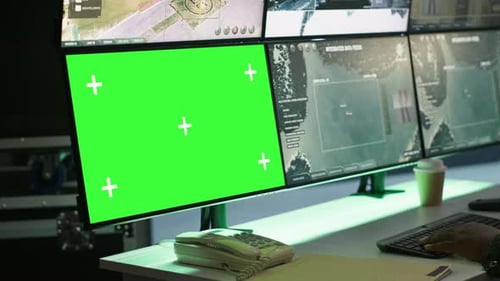 Soldier in Military HQ Base Using Green Screen Equipment