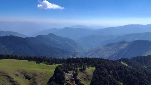 Majestic Mountain Ranges with Serene Green Valleys and blue clear sky