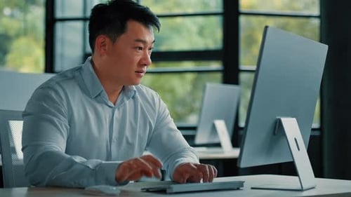 Mature Asian Japanese Korean Chinese 45s Man Office Worker Middleaged Businessman Entrepreneur Work