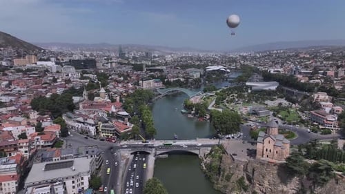 Flying Over The Center Of Tbilisi