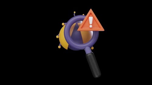 3D Animated Magnifying Glass and Bug with Warning Sign