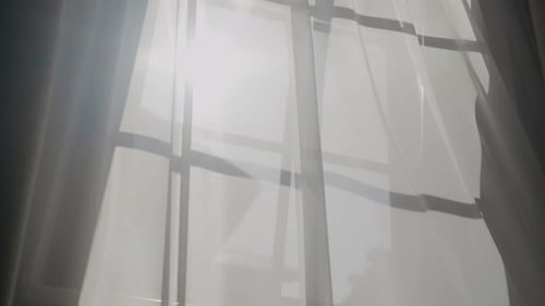 Sheer Curtain Blowing Gently in Window Light
