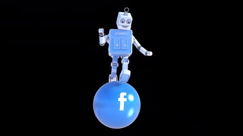 Funny Robot Running in loop with alpha channel on Facebook Logo