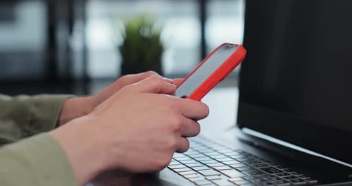 Woman Hand Using Texting Mobile Phone at Home Morning Close Up of Young Woman Hand Concept of