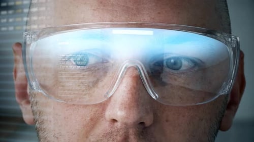 Future Technology, Virtual Reality and Programming Concept - Close Up of Man