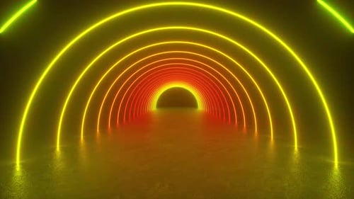 Neon Lights Tunnel in Dark Room