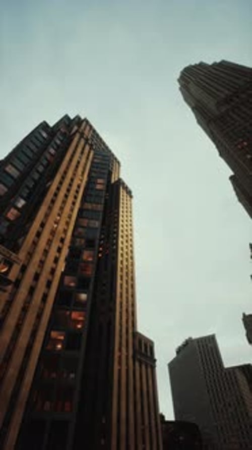 Vertical Format of Looking Directly Up at the Skyline of the Financial District