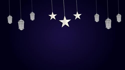 Ramadan or Eid Celebration Background with Hanging Lanterns and Stars