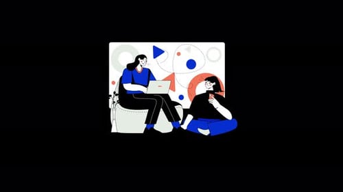 Two friends engaged in a casual conversation with a laptop