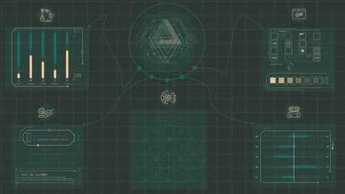 Futuristic Animated HUD UI with Data Visualization Elements