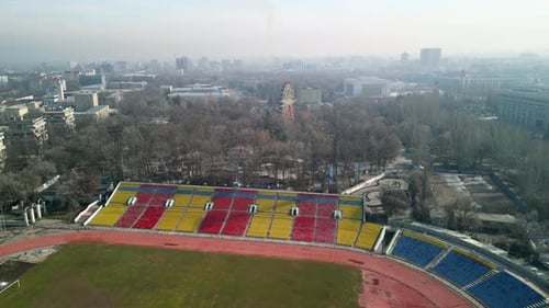 Bishkek Ferris Wheel at Panfilov Park near the stadium, drone long shot