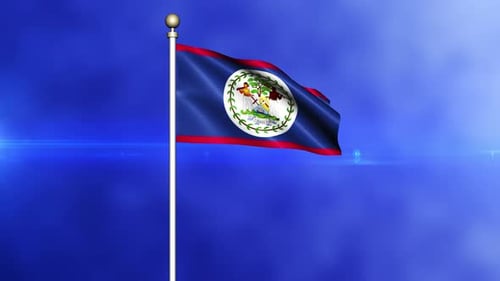 Waving Flag of Belize on Blue Background
