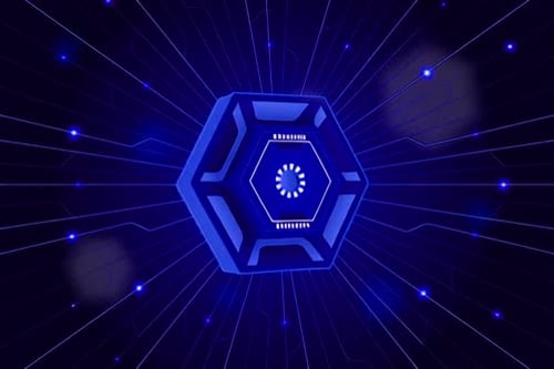 Futuristic Hexagon Core with Glowing Data Flow Circuit