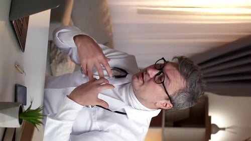 Caring Doctor Talking on a Laptop at Home