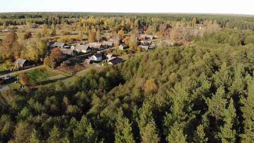 Aerial View From a Drone Over a Village in Eastern Europe