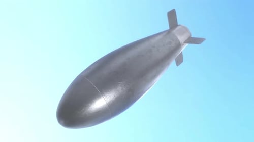Animated 3D Bomb with Saudi Flag Falling Through Blue Sky
