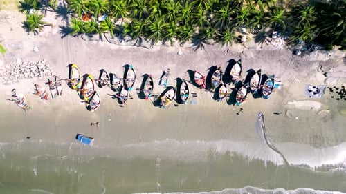 Aerial View Of Tropical Beach With Fishing Boats