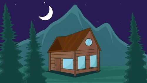 wooden cabin building landscaped cartoon animation backgrounds video