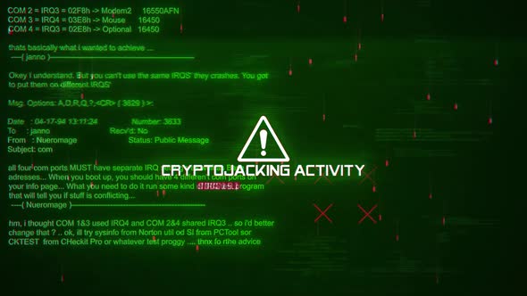 Cryptojacking Activity Warning Text On Hacking Background Screen V04 ...