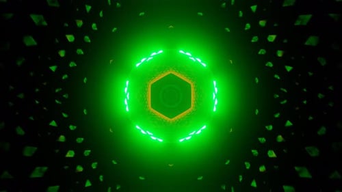 rotating green red cyber sci-fi tunnel with flicker light for music event background