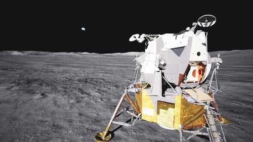 Lunar Lander on Moon Surface with Earth in Background