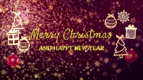 Sparkling Golden Christmas Ornaments and Snowflakes Festive Background