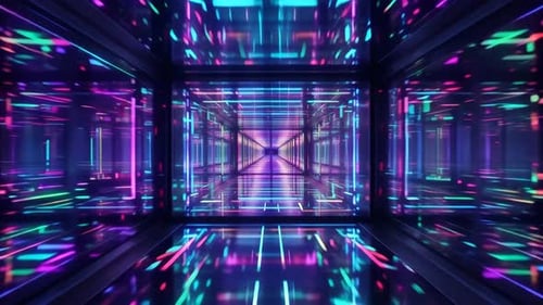 Boucle de couloir en verre néon cyberpunk futuriste