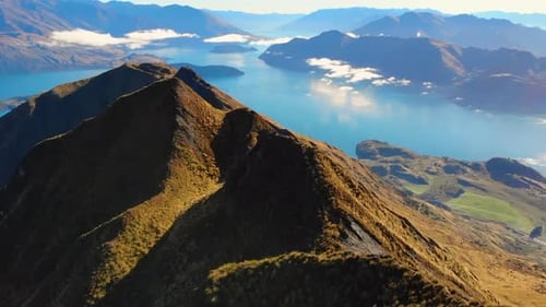 Aerail View Mountains and Lake 4K
