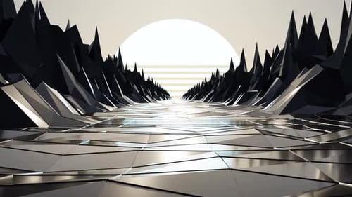 Abstrakter Cyberpunk-Low Poly-Gebirgslandschaftsschleife der 80er