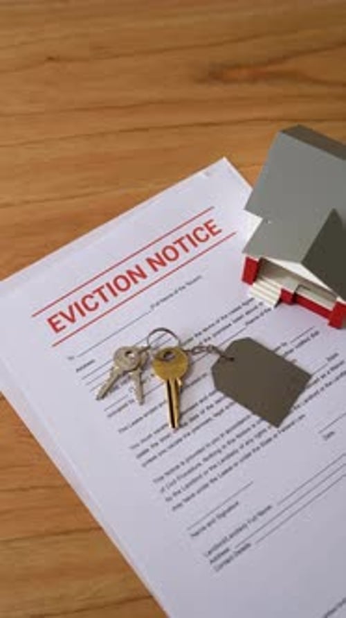 Vertical shot of eviction notice. Concept of getting kicked out your rental house.