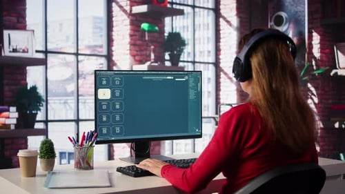 Desenvolvedor maduro codificando computação em nuvem com AI Chatbot no PC