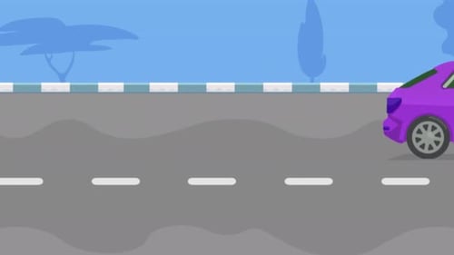 Purple car driving on road