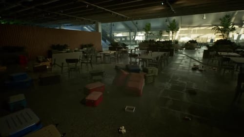 Abandoned Terminal with Scattered Luggage and Old Furniture