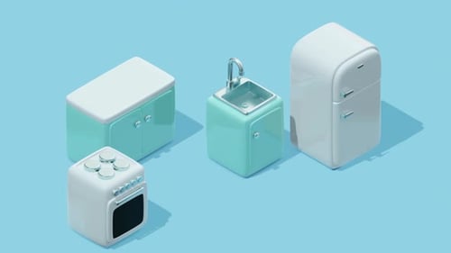 Clean Animated Isometric Kitchen Appliances Set