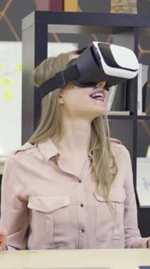 Woman Smiling and Experiencing Virtual Reality Headset