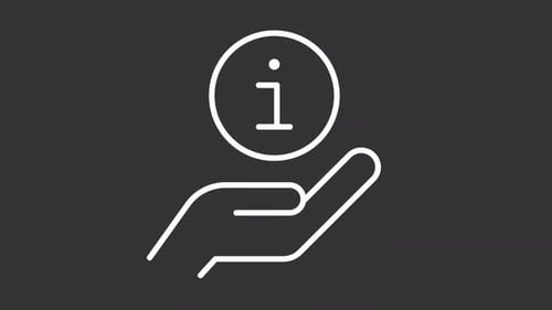 Animated Hand Holding Pulsing Information Icon in Line Art Style