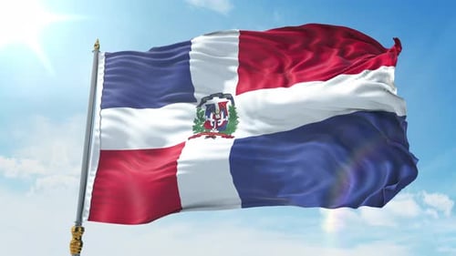 Realistic Dominican Republic Flag Waving On Blue Sky