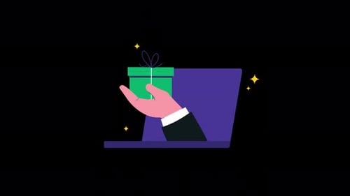 Hand Delivering Gift from Laptop Flat Animation