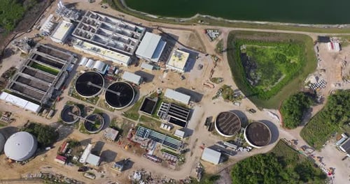 City Water Cleaning Facility at Wastewater Treatment Factory Purification Process of Removing