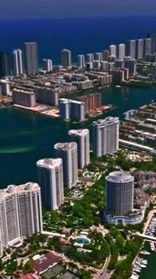 Aerial view of Miami's skyline and waterways showcasing urban development
