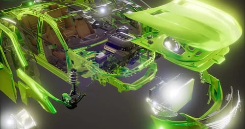 Voiture démontée présentant les détails complexes du moteur et du design intérieur